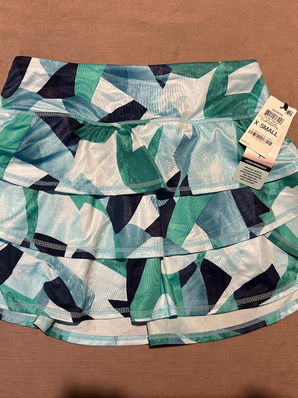 NWT IDEOLOGY Performance Abstract Geometric Green Flounce Skirt XS